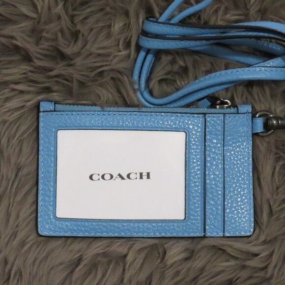 Coach Leather Zip Lanyard Card Case (Pool) - Picture 2 of 3